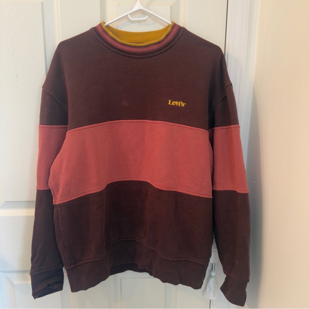 Levi's Men's Brown and Red Crewneck Sweater - 80% Cotton
